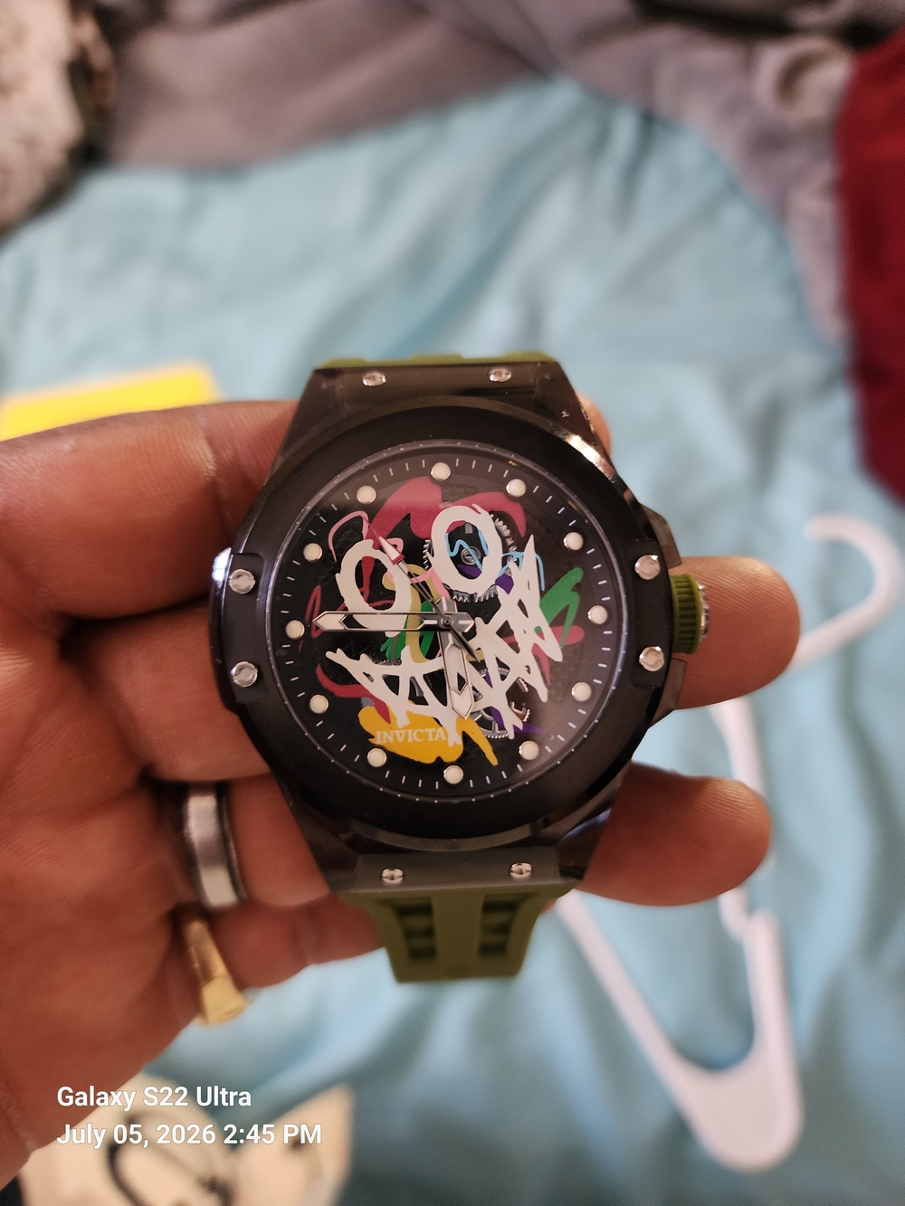 Invicta Black Dial Graffiti Watch with Green Strap 45mm